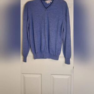 Luigi Baldo XL Blue 100% FINE MERINO WOOL V-neck Lslv Knit Men's Sweater ITALY